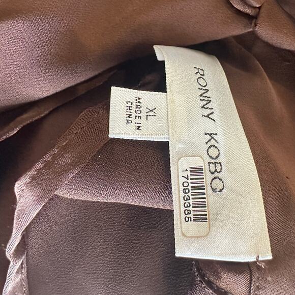 Ronny Kobo Brown Ruched Satin Mockneck Mini Dress XL Cocktail Chic Designer $600 - Picture 11 of 11